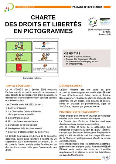 Charte des Droits et Liberté de la Personne Accueillie en pictogrammes