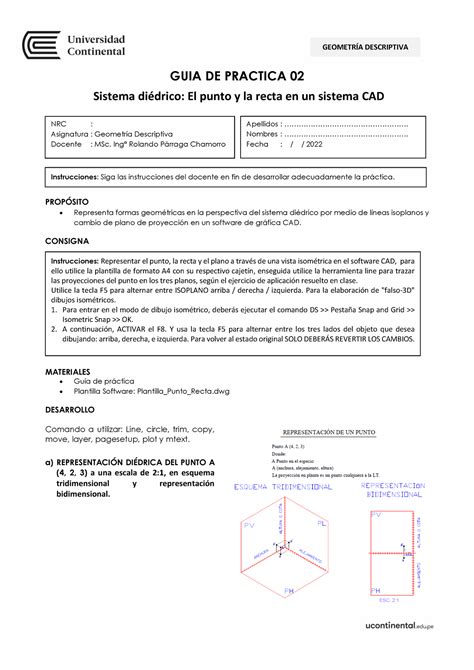 Semana 02 Practica 02 GUIA DE PRACTICA 02 Sistema diÈdrico El