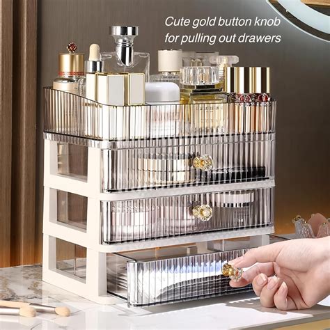 Simbuy Clear Makeup Organizer With 3 Drawers Bathroom Organizer And Storage Ideal For Desk And