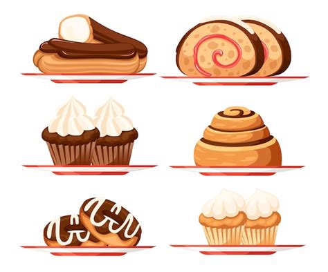 Premium Vector Sweet Dessert Pastry Set Illustration