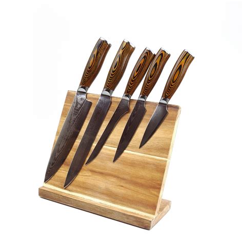 6pcs Pakka Wood Handle Kitchen Knife Set With Wooden Knife Block Chef