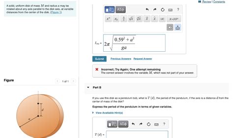 Solved I Review Constants A Solid Uniform Disk Of Mass M Chegg