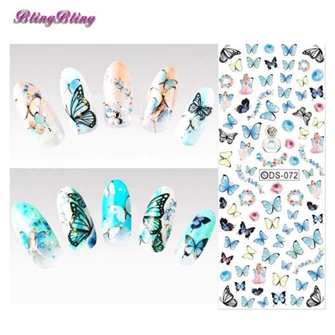 2 Sheet DIY Nail Water Decals Blue Butterfly Nail Art Sticker Tattoo