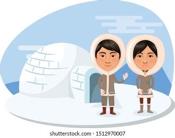 Smiling Eskimo People On Icy Igloo Stock Vector Royalty Free