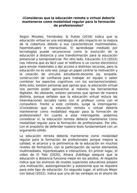 Tarea Redacción preliminar de un texto argumentativo para la TA1