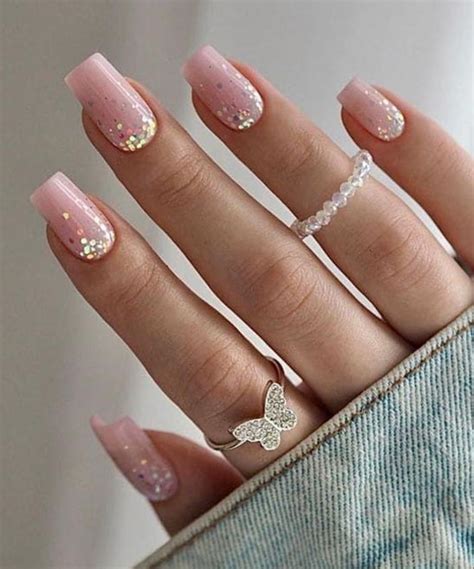 Light Pink Coffin Nails With Glitter Tailoringinhindi