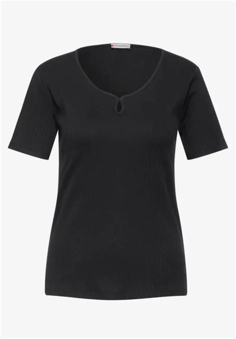 Street One Geripptes T Shirt Für Damen In Schwarz Street One