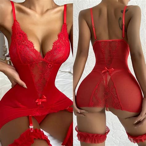 Lingerie Sexy Transparente Vermelha Para Mulheres Roupa Interior Er