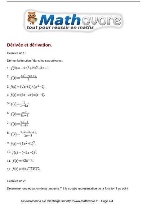 application de la dérivation 1ere s exercices corrigés