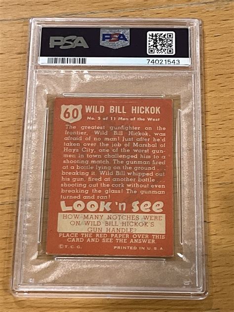 1952 Topps Look N See 60 Wild Bill Hickok Sheriff Psa 4 Newly Graded