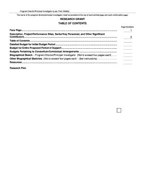 Fillable Online Uhcancercenter PHS 398 Fp3 Rev 609 Table Of Contents