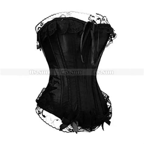 Black Lace Trim Boned Corset Hook Eye Bustier Sexy Lace Up Lingerie Top PLUS SIZE S M L XL 2XL