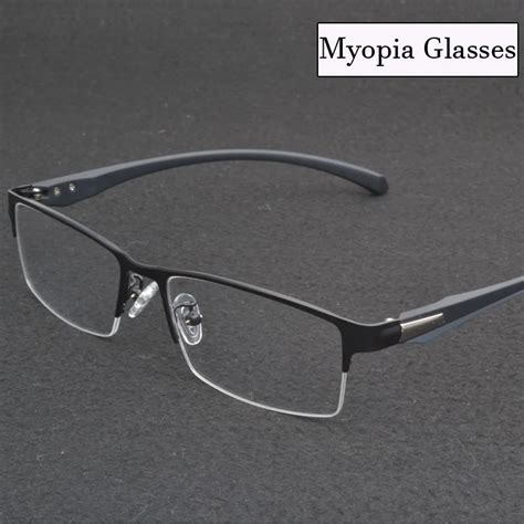 New Unisex Business Myopia Glasses For Men Metal Half Frame Minus Eyeglasses Anti Blue Light