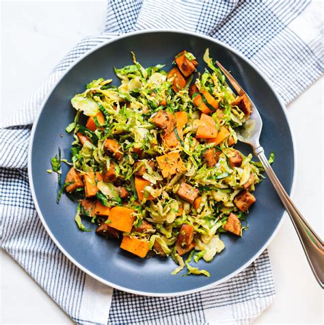 3 Ingredient Sweet Potato And Brussels Sprout Hash With Chicken Sausage Eatup Original