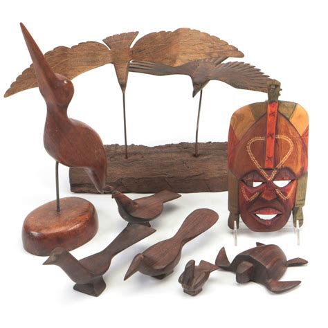 Kenyan Hand Carved Polychrome Wooden Mask With Carved Wooden Figurines