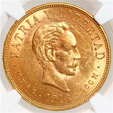 Cuba Struck At The Philadelphia Mint Gold 10 Pesos 1916 Jose Marti