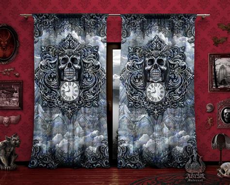 Memento Mori Curtains 50x84 Printed Window Panels Grim Reaper Skull Gothic Horror Room Decor