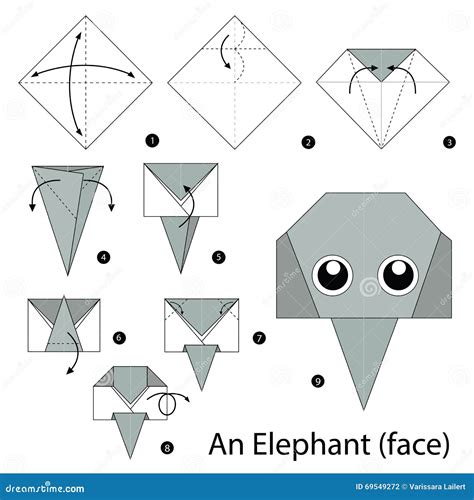 Step By Step Instructions How To Make Origami An Elephant Stock Vector