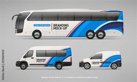 Coach Bus Passenger Van And Company Car Vector Mockup Set Abstract