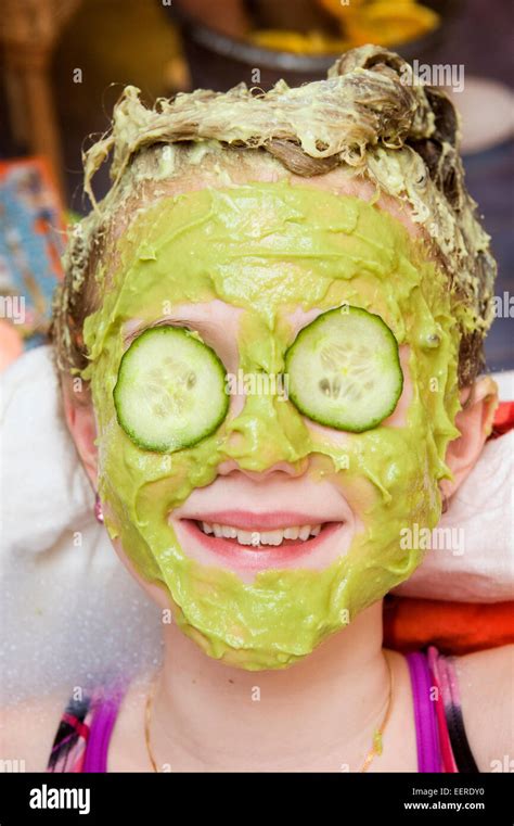 Spa For Kids Cucumber And Avocado Mask Stock Photo Alamy