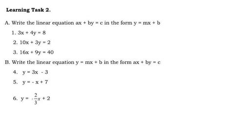 A Write The Linear Equation Ax By C In The Form Y Mx B1 3x