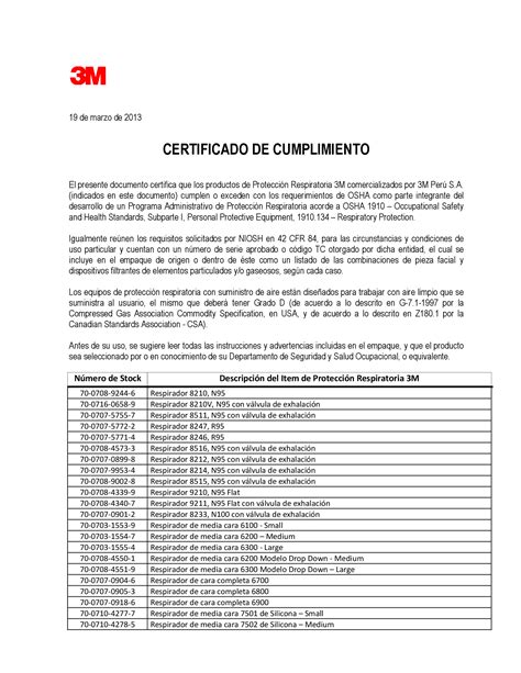 PDF Certificado De Cumplimiento 3M Proteccin Respiratoria 1