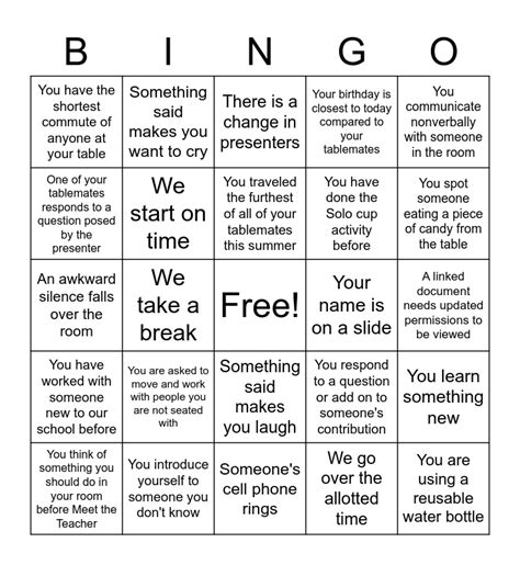 Institute Day B I N G O Bingo Card