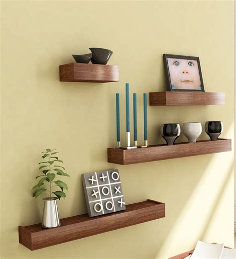 Buy Engineered Wood Floating Wall Shelves In Brown Colour By Home