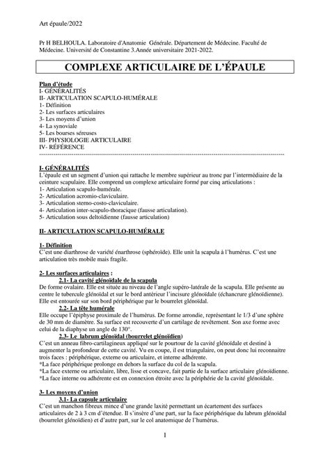 Solution Anato An Complexe Articulaire Epaule Belhoula Studypool