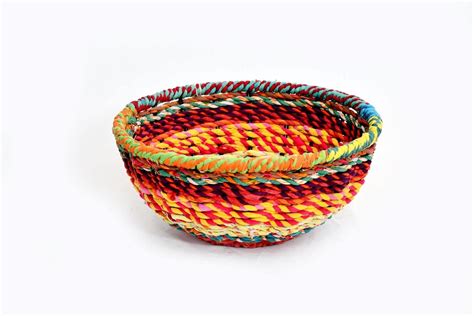 India Handicrafts Jute Multicolor 10 Round Basket 20334