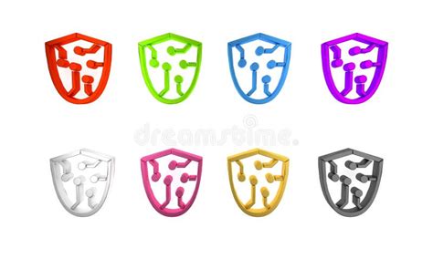 Colorful Cyber Security Icon Isolated On White Background Shield Sign