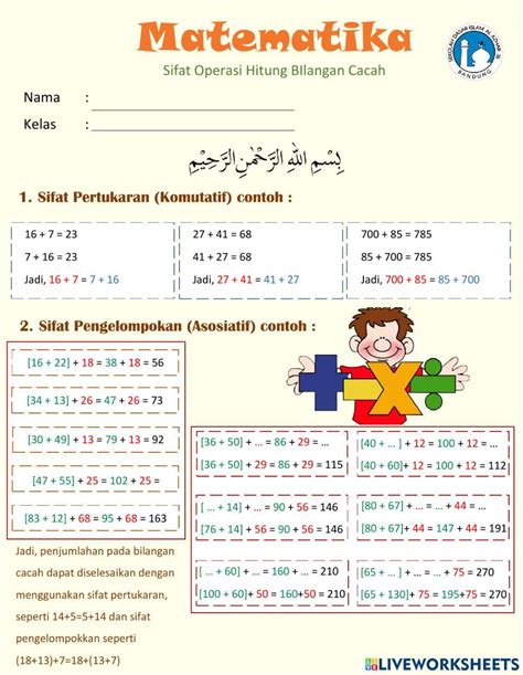 Sifat Operasi Hitung Bilangan Cacah Worksheet Live Worksheets