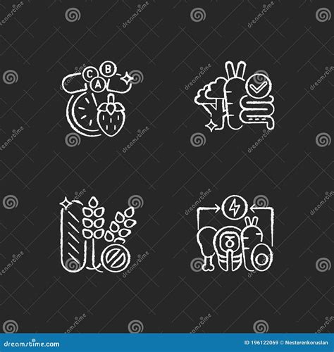 Food Groups Chalk White Icons Set On Black Background Stock Vector