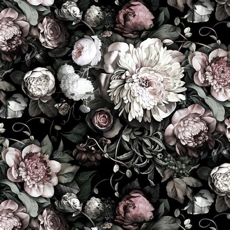 Dark Floral Ii Black Desaturated Wallpaper Title Ellie Cashman Dark