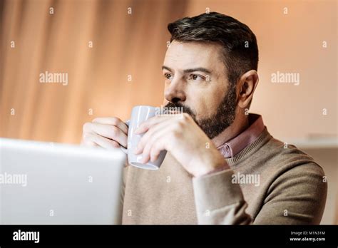 Thoughtful Brunette Man Looking Forward Stock Photo Alamy