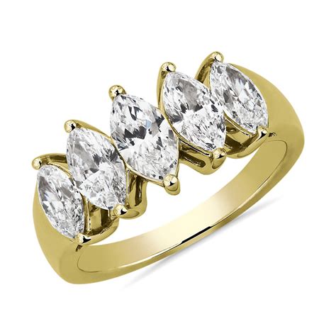 Five Stone Graduated Marquise Diamond Anniversary Ring in 14k Yellow Gold -H/SI1 (1 3/4 ct. tw ...