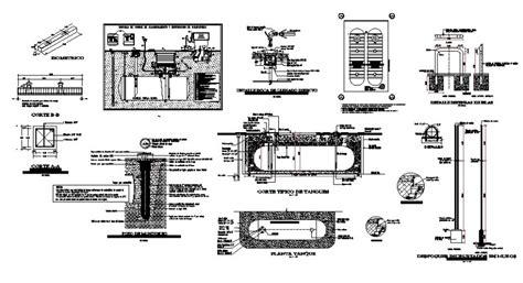 Water Septic Tank Elevation Section Plan Structure And Plumbing