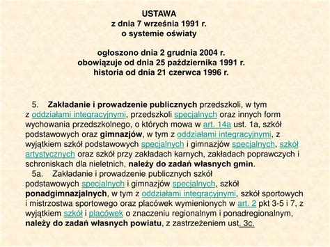 PPT USTAWA z dnia 7 września 1991 r o systemie oświaty PowerPoint