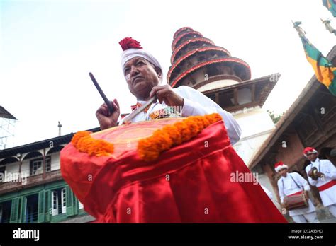 Kathmandu Nepal 5th Oct 2019 A Man In Traditional Attire Plays