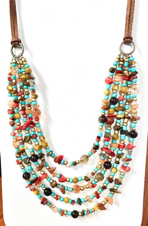 Boho Chic Necklace Women Beaded Necklace Handmade Multi Strand Necklace Boho Unique One Of A