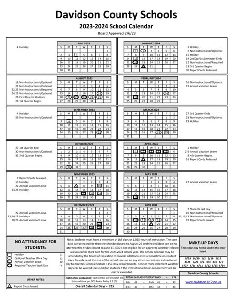 Davidson County Schools Calendar 2024-2025 (Holiday Breaks)