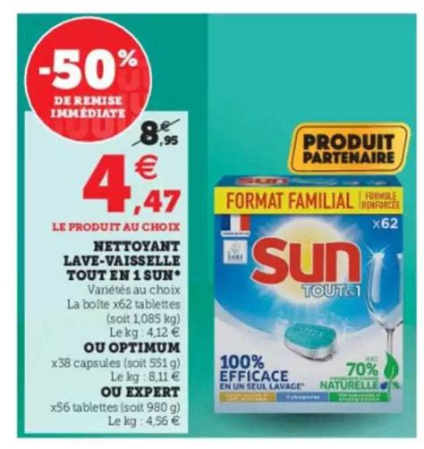 Promo Nettoyant Lave Vaisselle Tout En 1 Sun Ou Optimum Ou Expert Chez