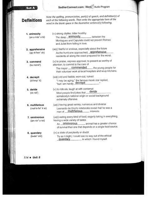 Vocab Unit 8 Workbook Pdf