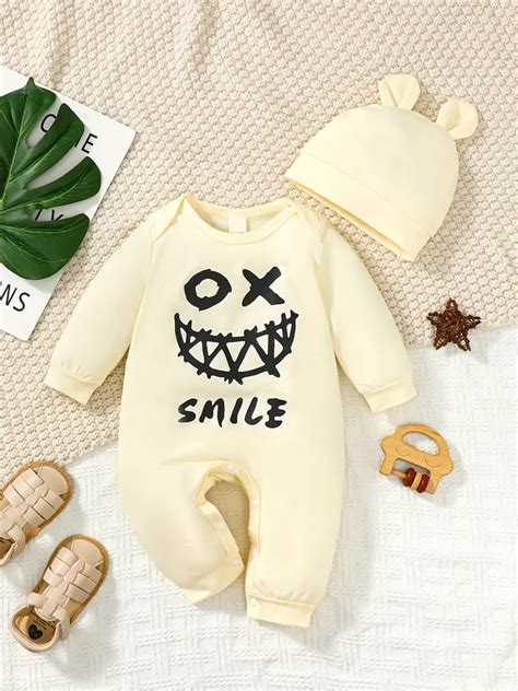 Baby Boys Plain Jumpsuit Smile Graphic Casual Cotton Baby Temu Norway