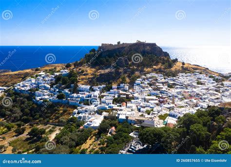 View Of Lindos Ancient Coastal Village On Rhodes Island Greece Royalty