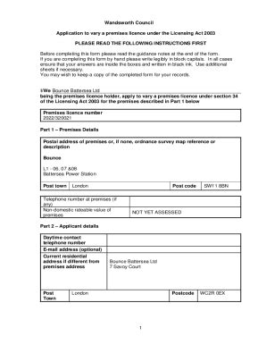 Fillable Online Wandsworth Council Application To Vary A Premises