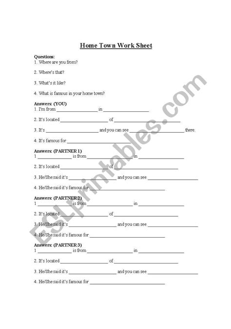 Introduce Your Hometown Esl Worksheet By Djhurtin