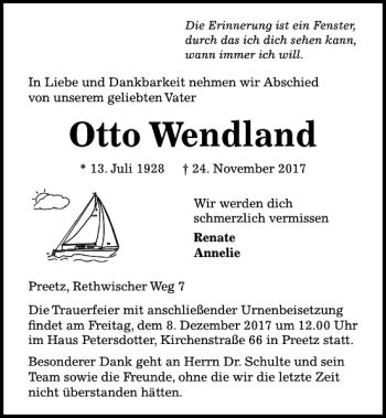 Traueranzeigen Von Otto Wendland Trauer Anzeigen De