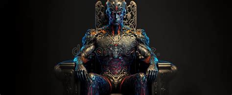 The King Of Cyborg Artificial Intelligence With Throne And Crown