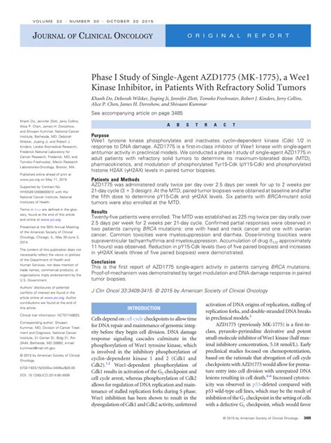 PDF Phase I Study Of Single Agent AZD1775 MK 1775 A Wee1 Kinase